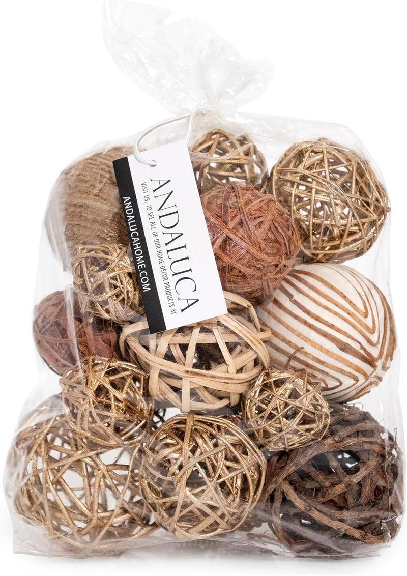 ANDALUCA Decorative Balls & Orbs Gold Natural Bag Bowl Filler Home Decor (Gold) - Image 1